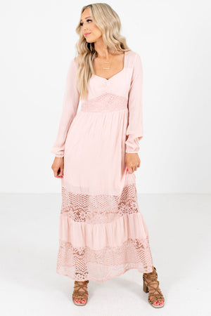 Pink Crochet Lace Detailed Boutique Maxi Dresses for Women