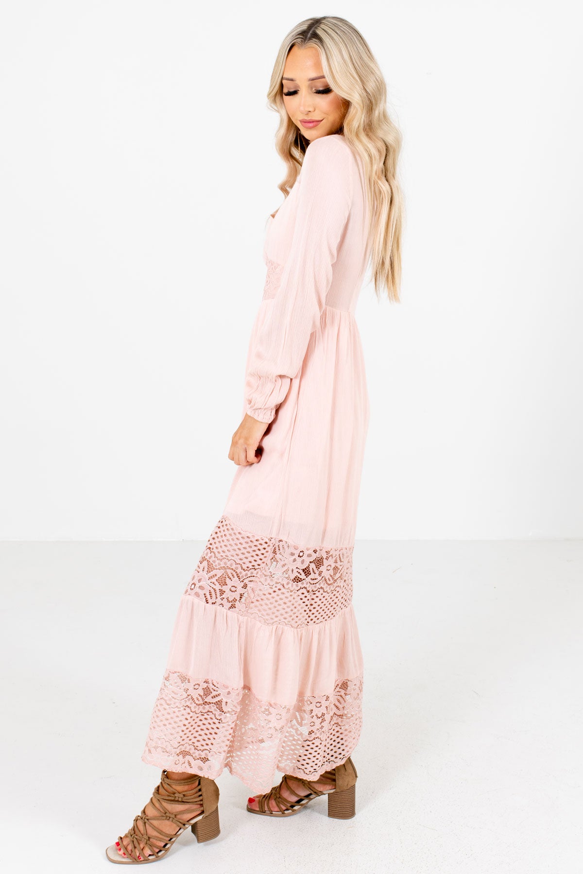 Pink Long Sleeve Boutique Maxi Dresses for Women