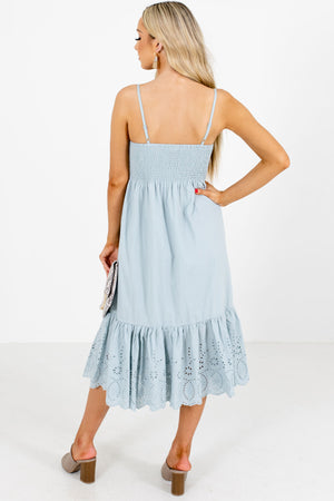 Women's Blue Adjustable Spaghetti Strap Boutique Midi Dress