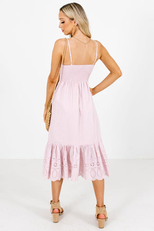 Women's Pink Pleated Accented Boutique Midi Dress
