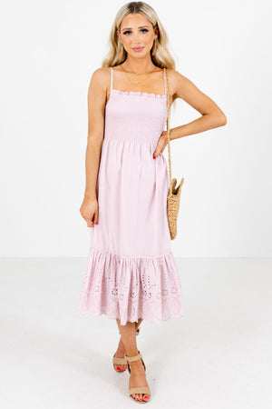 Pink Eyelet Detailed Boutique Midi Dresses for Women