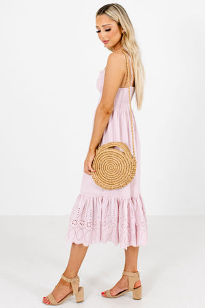 Women's Pink High-Quality Material Boutique Midi Dress
