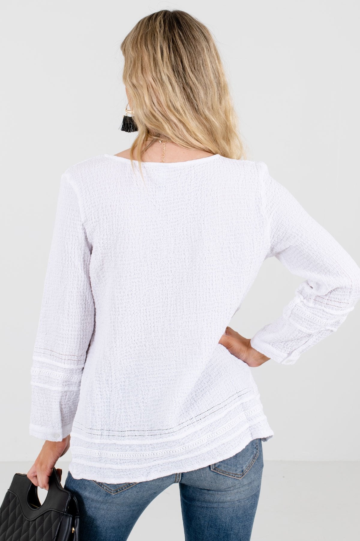 Women's White Crochet and Ladder Lace Detailed Boutique Tops