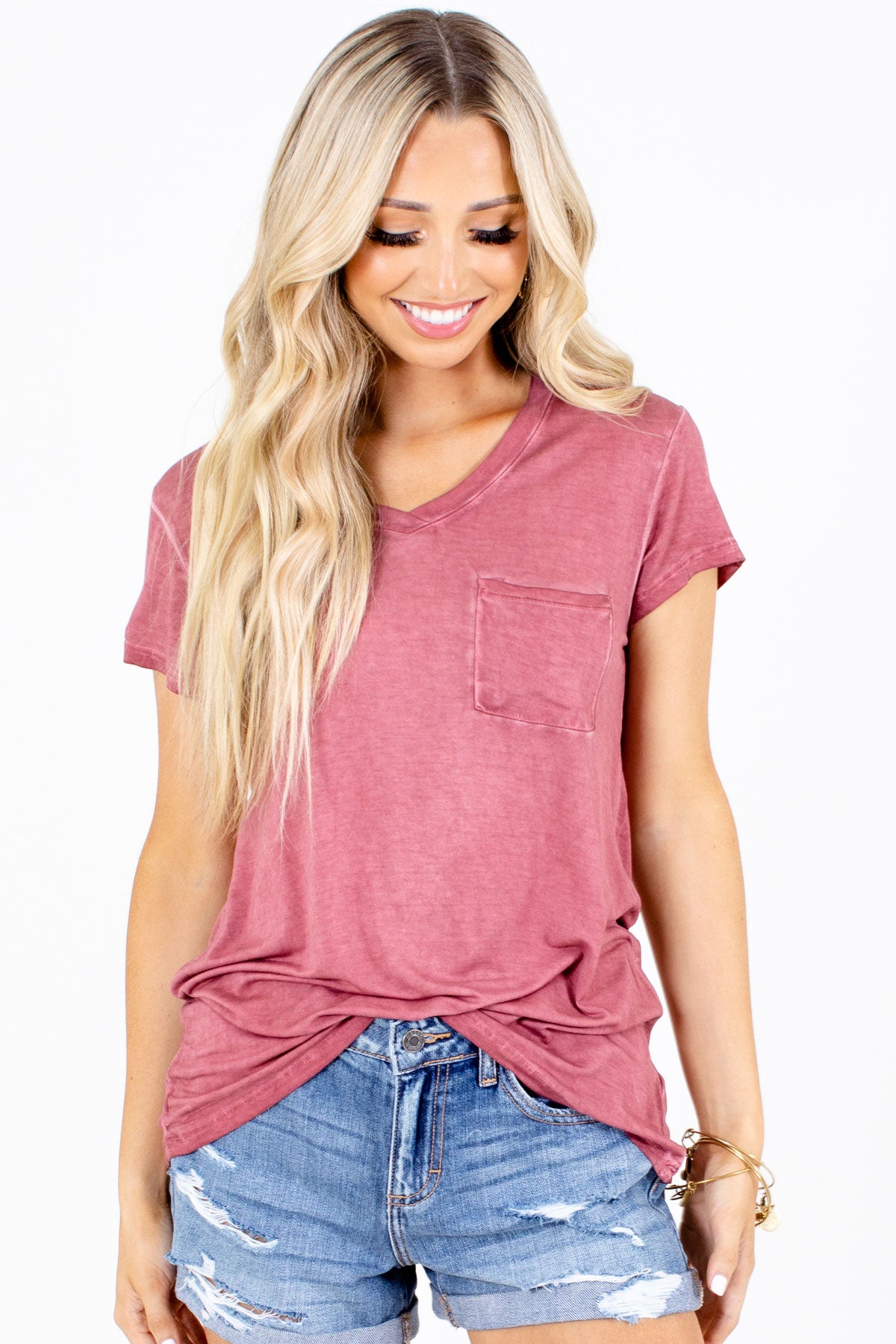 Brick Red Pocket Boutique Tees for Women