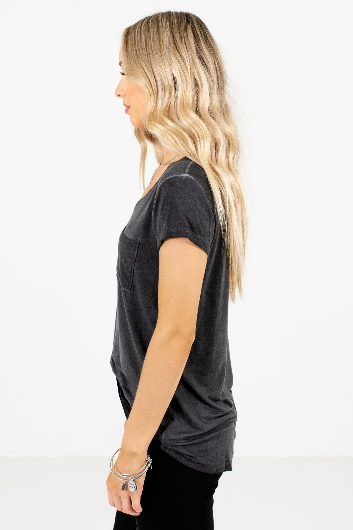 Charcoal Gray Lightweight High-Quality Material Boutique Tees for Women