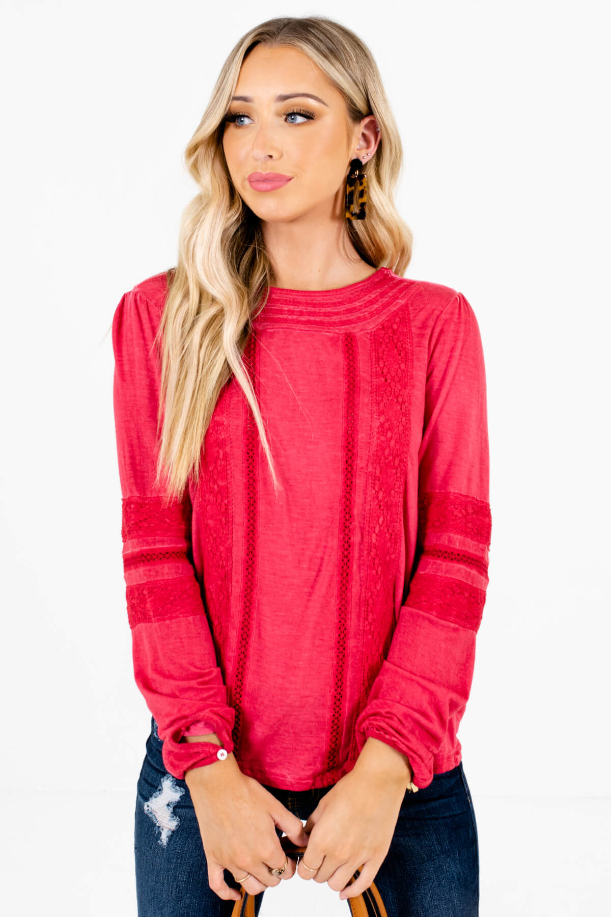 Women’s Red Buttoned Cuff Boutique Tops
