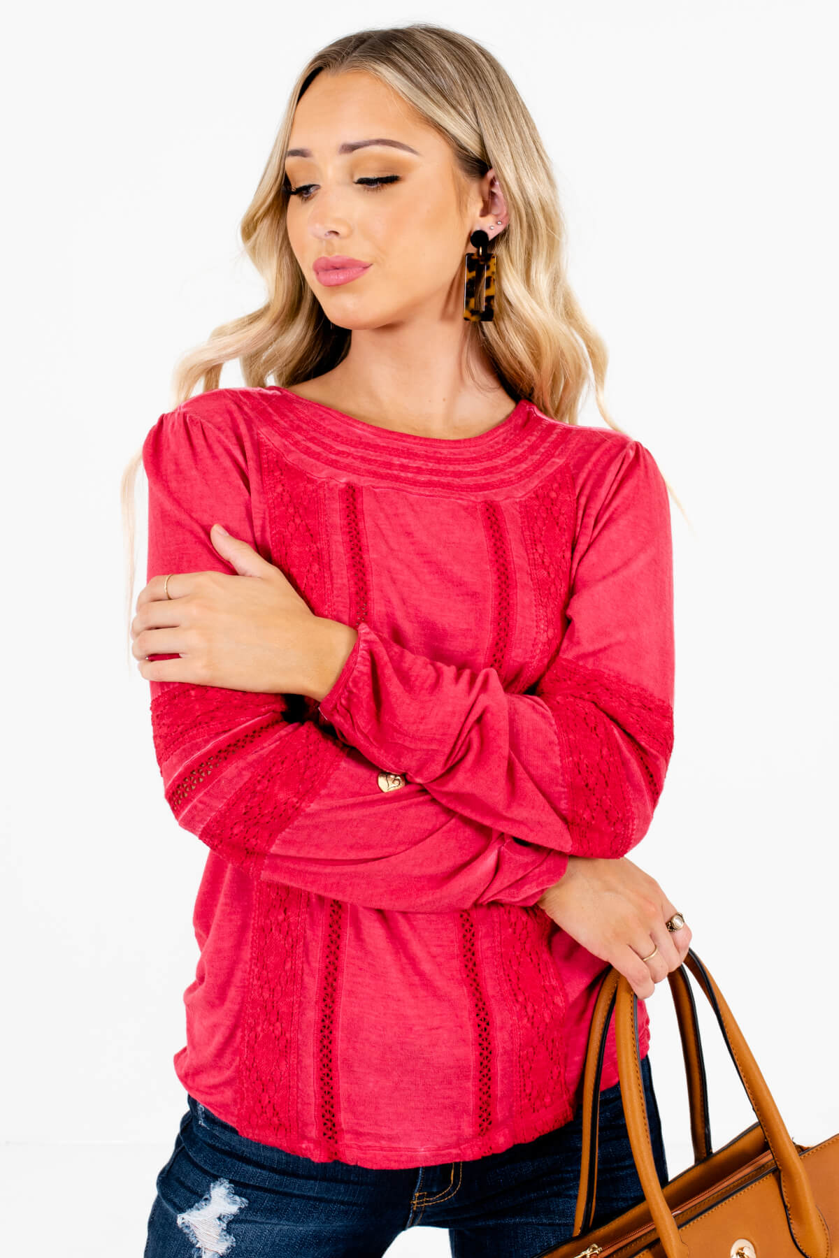 Red Casual Everyday Wear Boutique Tops for Women
