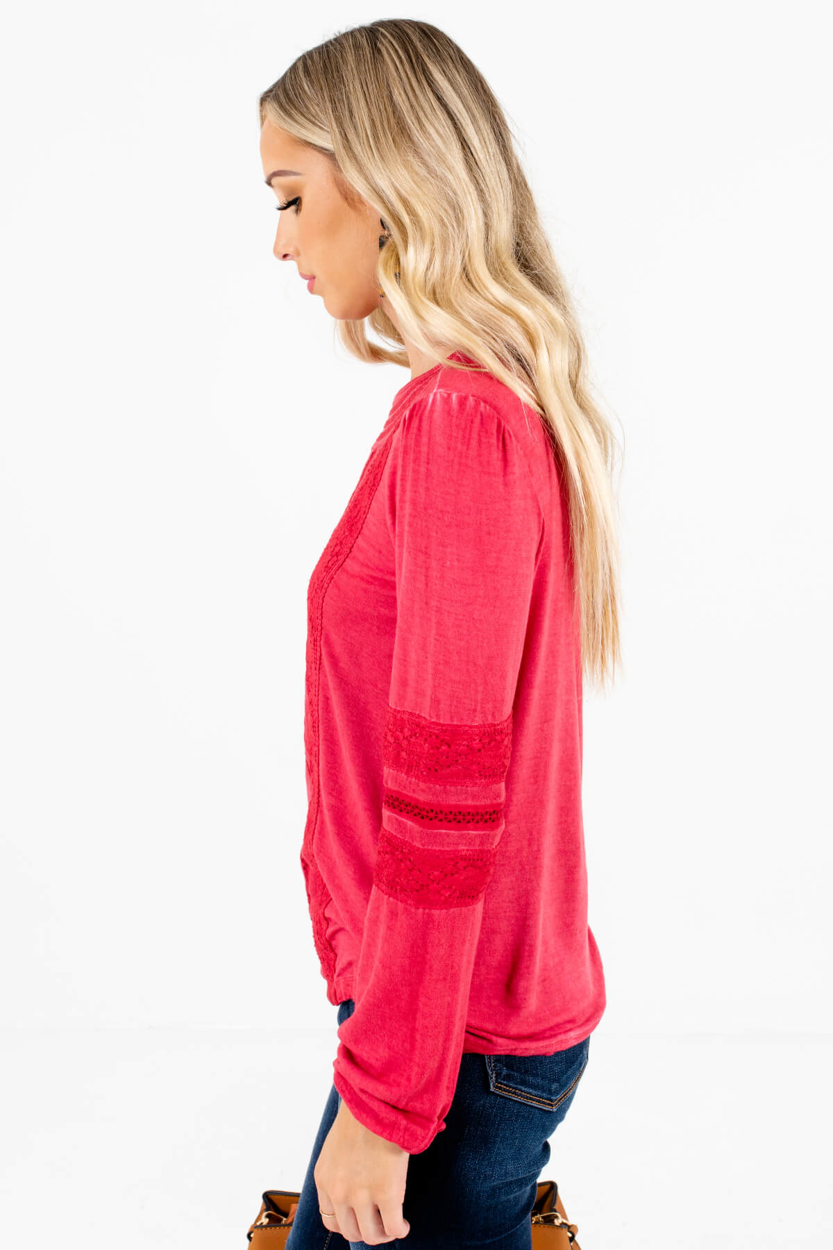 Red High-Quality Stretchy Material Boutique Tops for Women