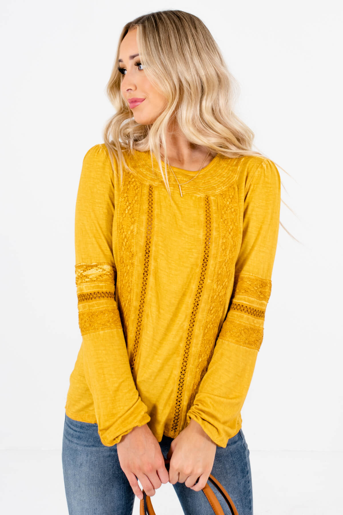 Women’s Mustard Yellow Round Neckline Boutique Tops
