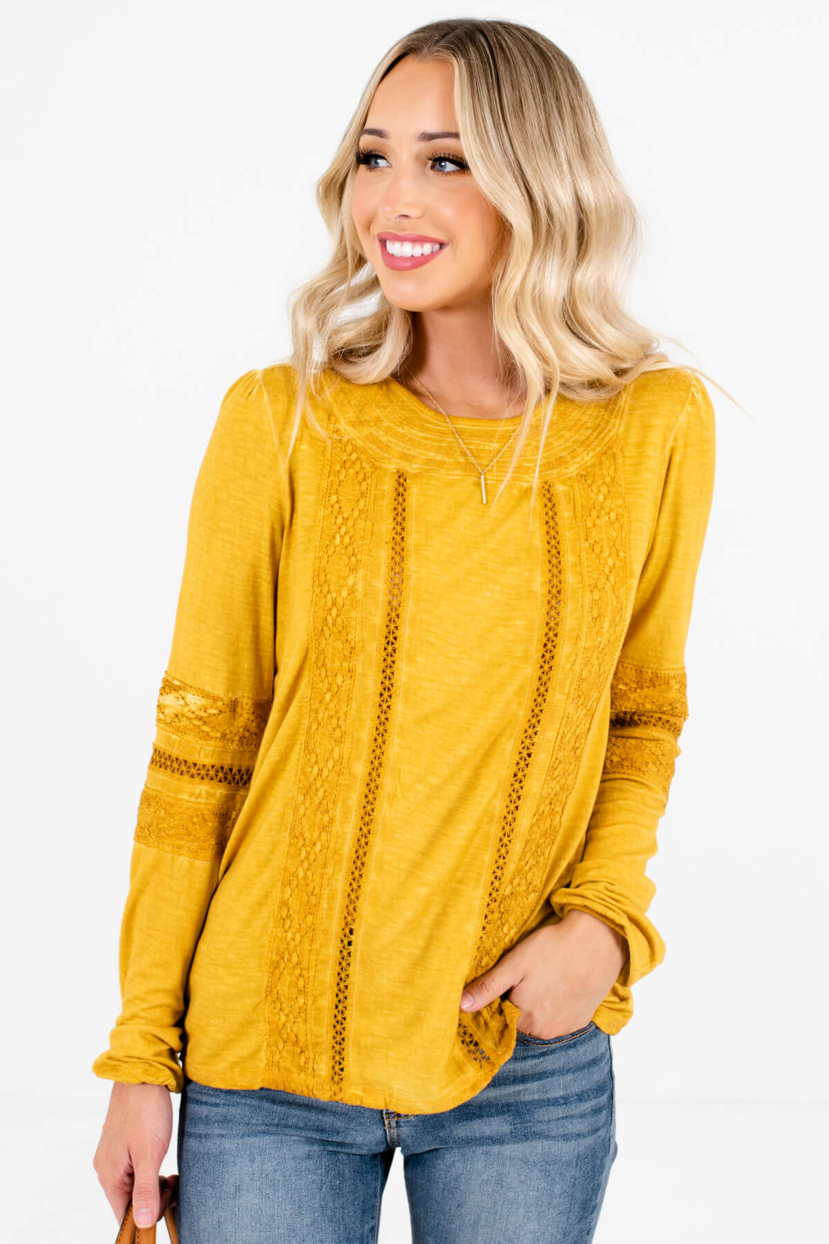 Women’s Mustard Yellow Buttoned Cuff Boutique Tops