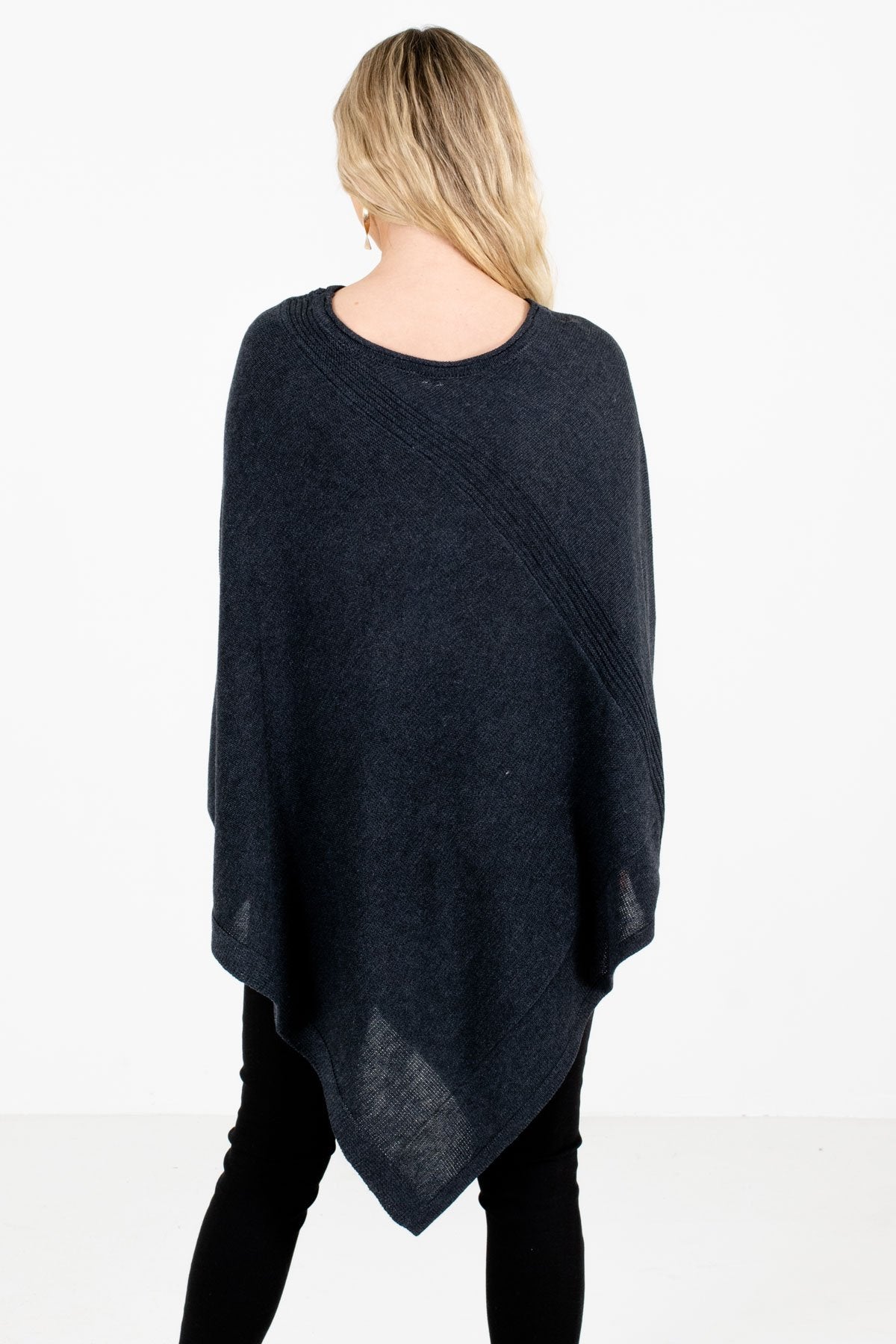 Women's Charcoal Gray Asymmetrical Hem Boutique Poncho Sweater 