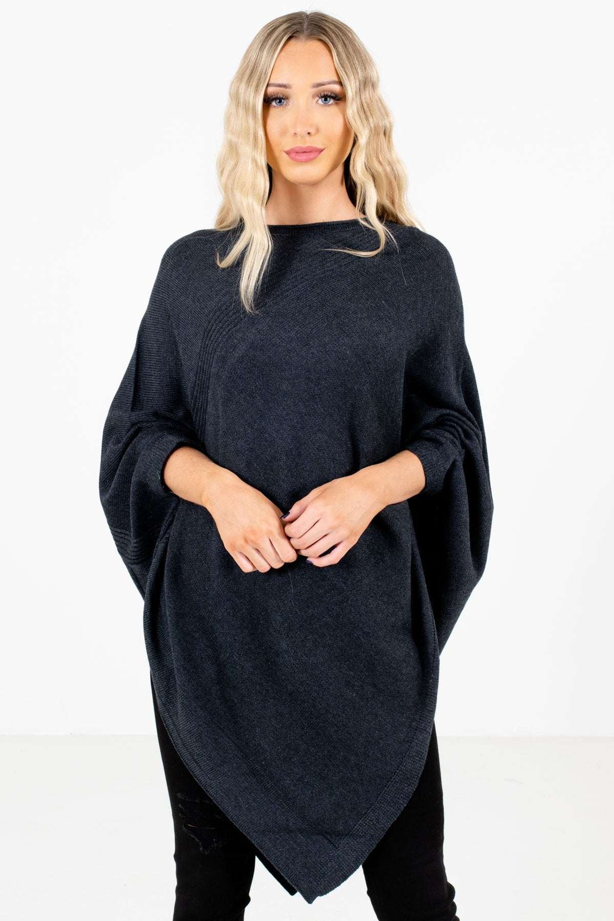 Charcoal Gray High-Quality Knit Material Boutique Ponchos for Women