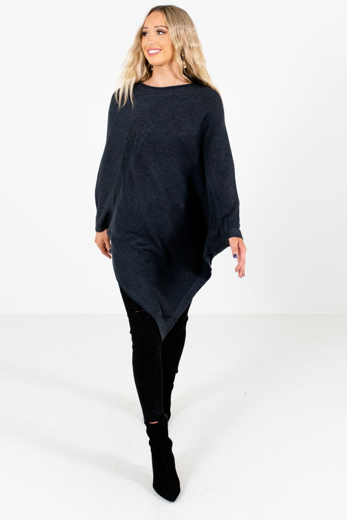Women's Charcoal Gray Warm and Cozy Boutique Sweater Ponchos