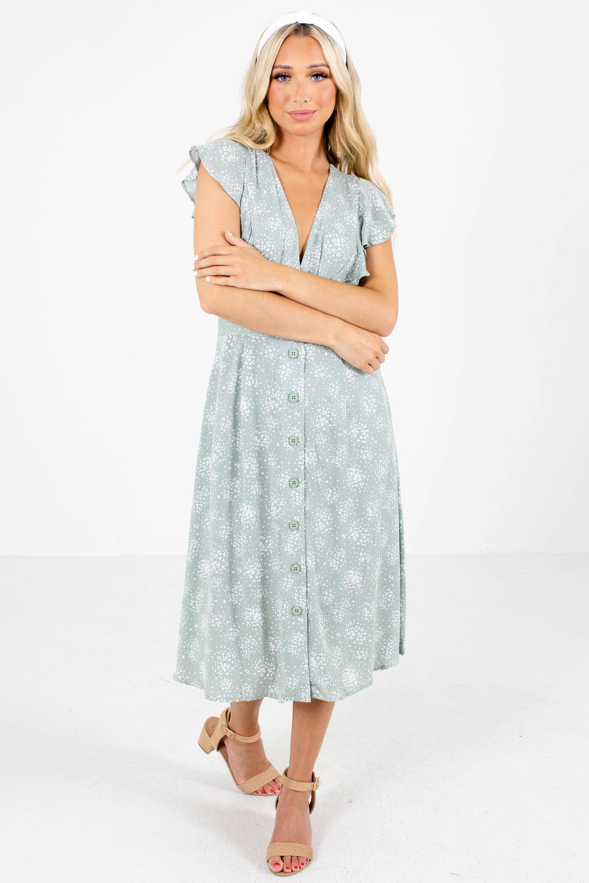 Sage Green Cute and Comfortable Boutique Midi Dresses for Women