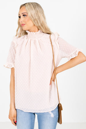 Blush Polka Dot Textured Boutique Blouses for Women