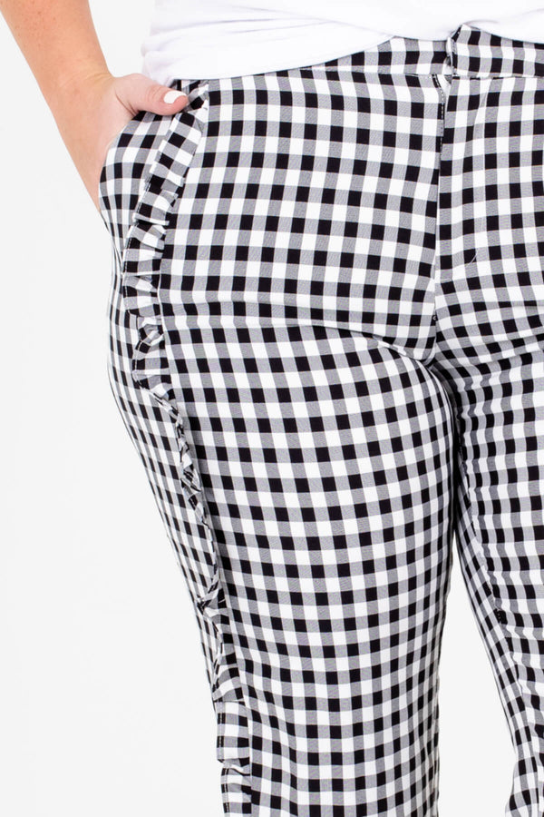 Buy Men's Black White Plaid Print Skinny Pencil Pants Casual Slim Fit with  Pockets (Black and White, L) at Amazon.in