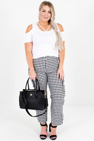 Black White Gingham Ruffle Plus Size Boutique Pants for Women