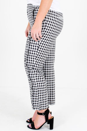 Black White Gingham Ruffle Plus Size Pants for Women