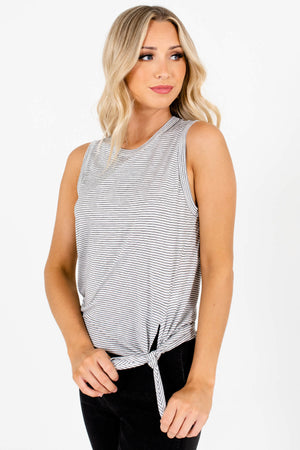 White and Black Striped Lightweight Material Boutique Tank Top