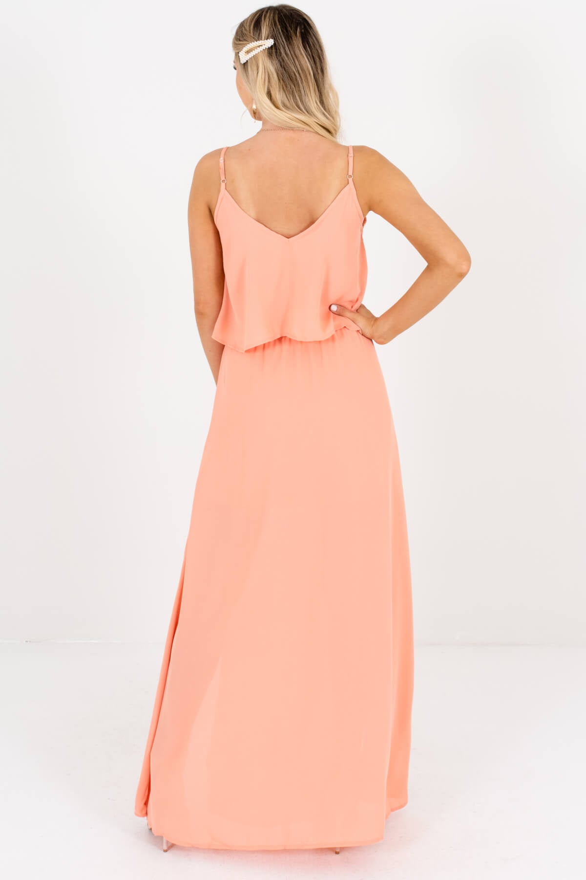 Women's Peach Pink Adjustable Spaghetti Strap Boutique Maxi Dress