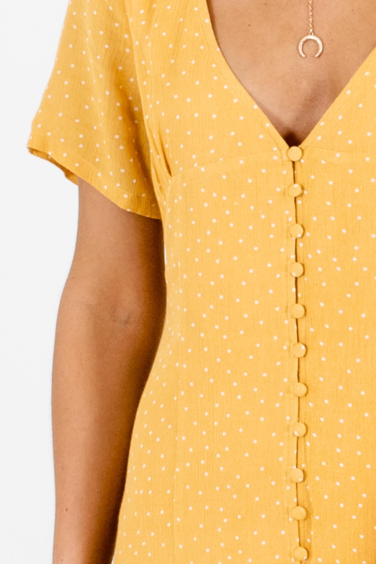 Mustard Yellow Polka Dot Button-Up Maxi Dresses for Women