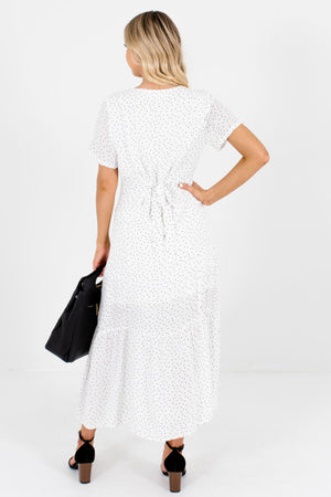 White Black Polka Dot Print Button-Up Maxi Dresses for Women