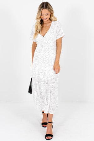 White Black Polka Dot Button-Up Maxi Dresses Affordable Online Boutique