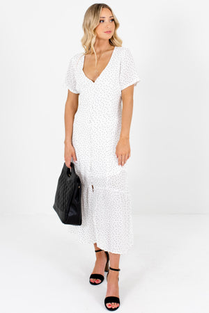 White Black Polka Dot Button Up Boutique Maxi Dresses