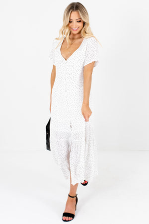 White Black Smallscale Polka Dot Print Maxi Dresses for Women