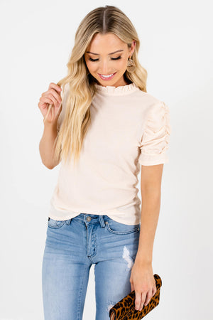 Cream High-Quality Textured Material Boutique Tops for Women