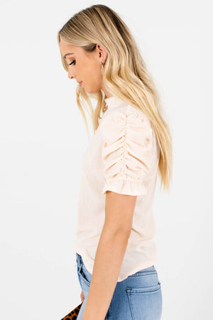 Women's Cream Ruffled Neckline Boutique Tops