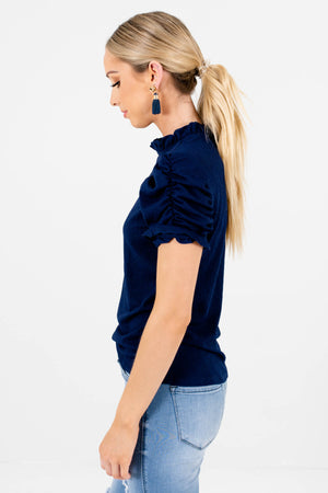 Navy Blue High-Quality Textured Material Boutique Tops for Women