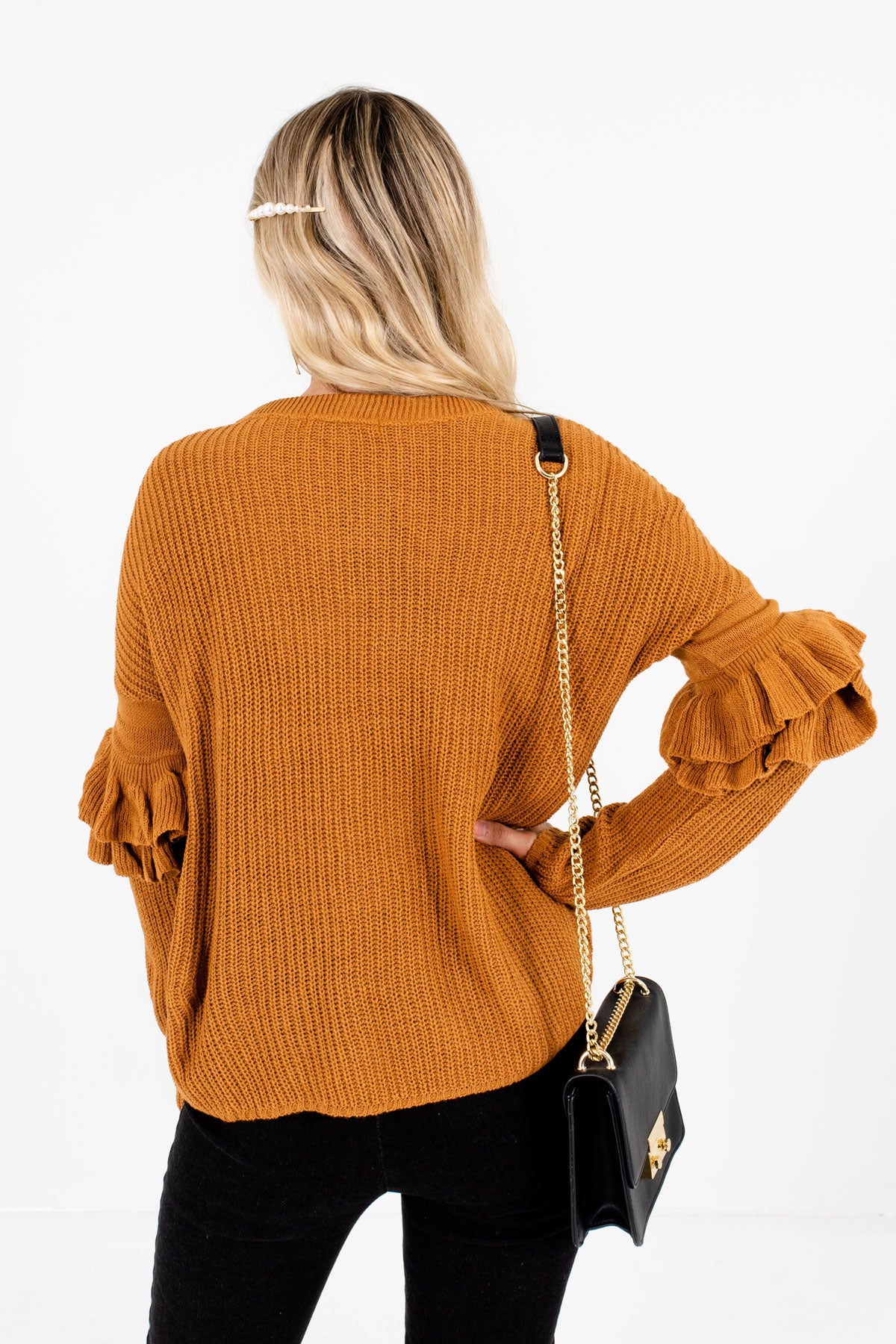 Women's Orange Ruffle Sleeve Boutique Sweaters