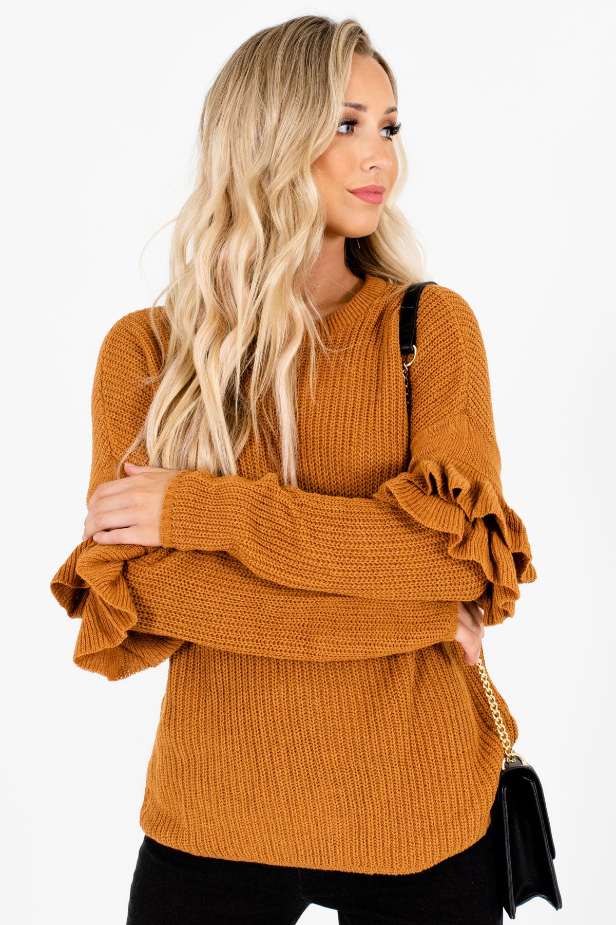 Pumpkin Patch Orange Ruffle Sleeve Sweater | Boutique Sweater - Bella ...