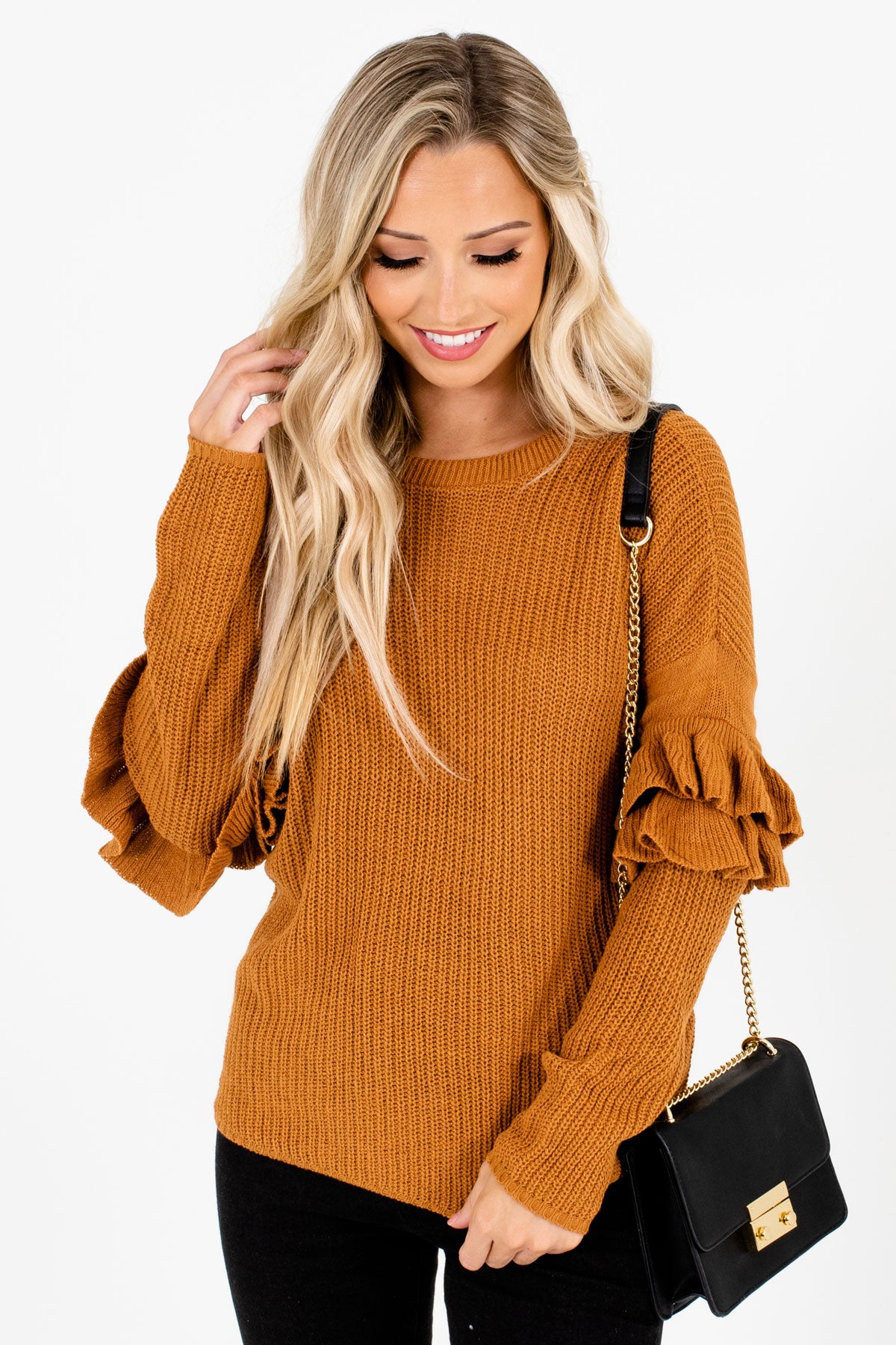 Orange High-Quality Knit Boutique Sweaters for Women
