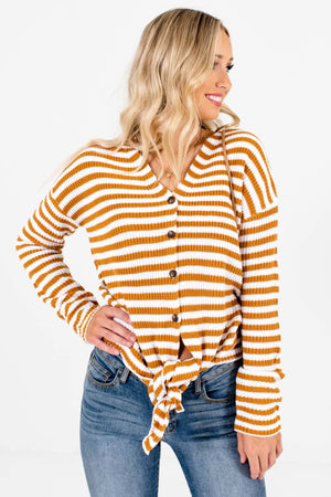 Rust Orange and White Striped Boutique Tops for Women