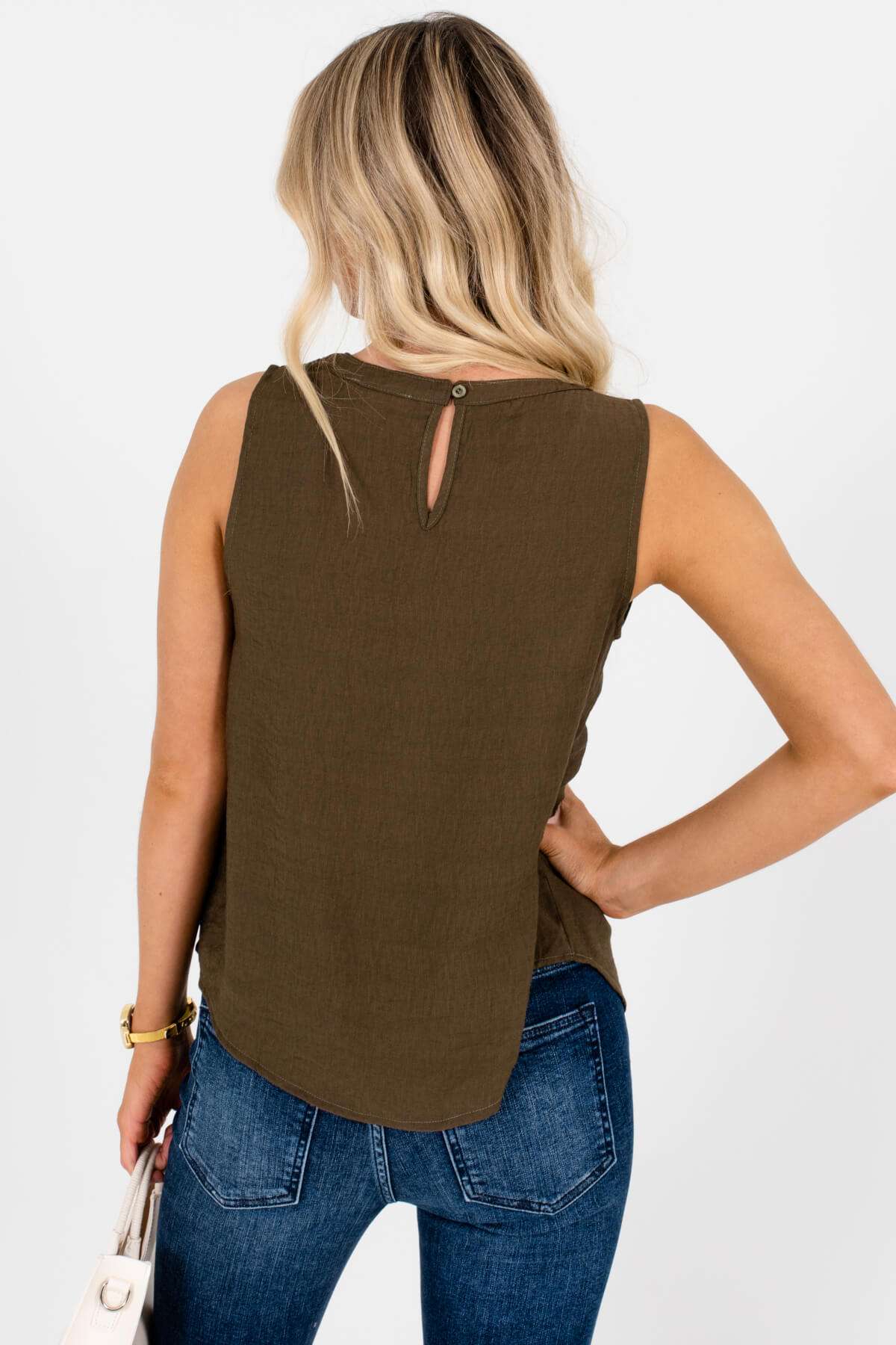 Olive Green Cutout Neckline Tank Tops Affordable Online Boutique