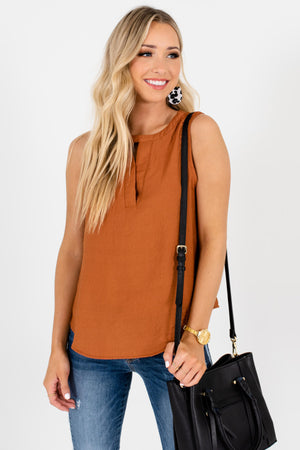 Rust Orange Brown Cutout Neckline Tank Tops for Women
