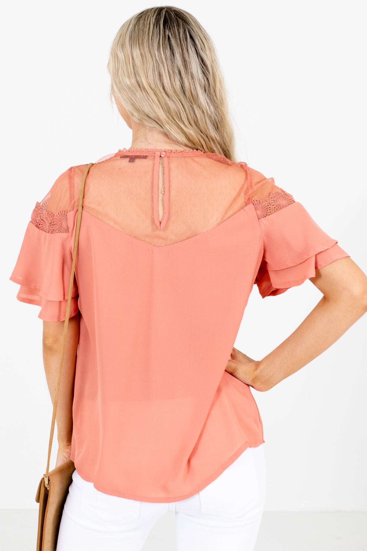 Women's Pink Ruffle Overlay Boutique Blouse