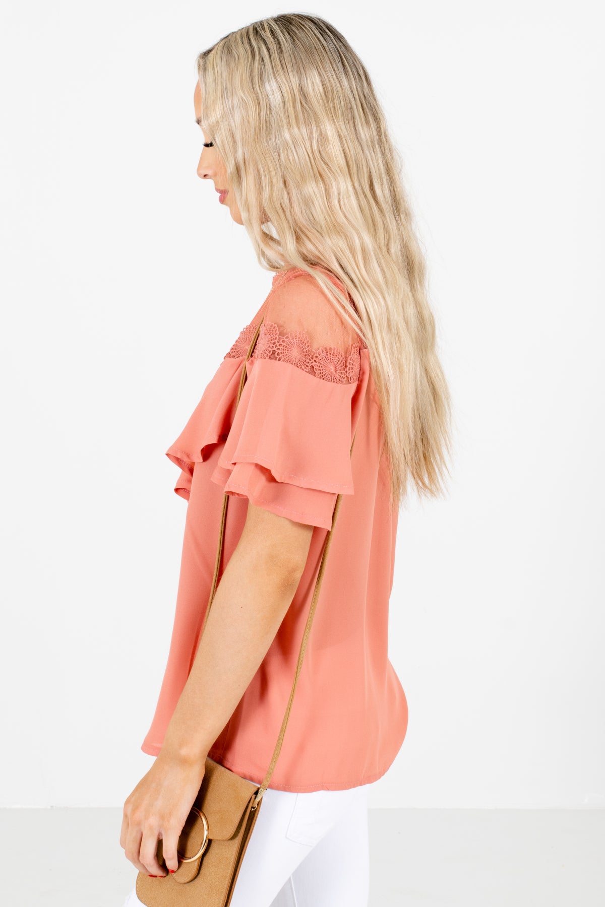 Pink Semi-Sheer Accented Boutique Blouses for Women