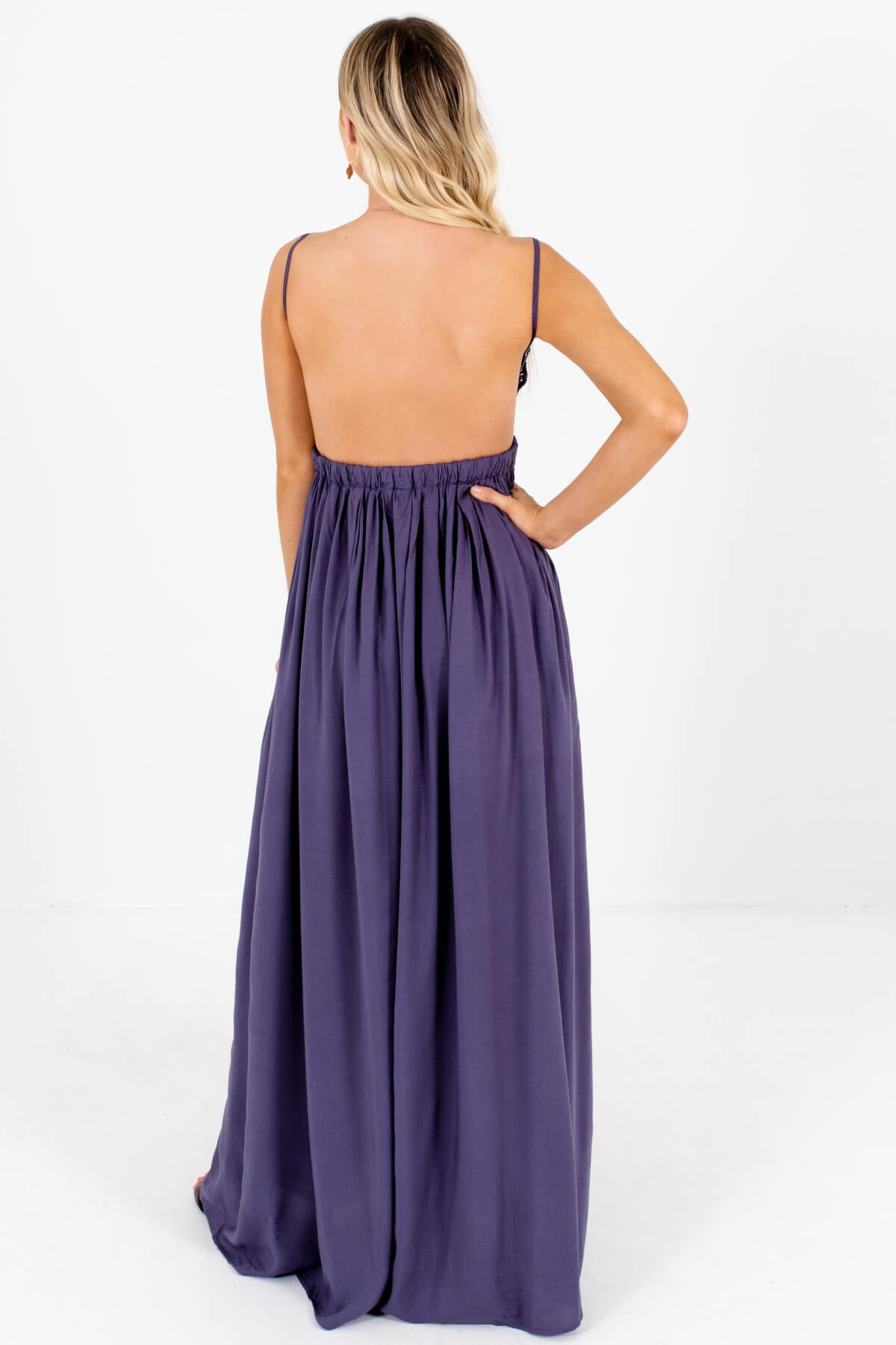 Slate Purple Open Back Long Flowy Maxi Sundresses for Women