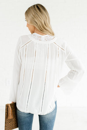 Women's White Long Sleeve Boutique Blouse