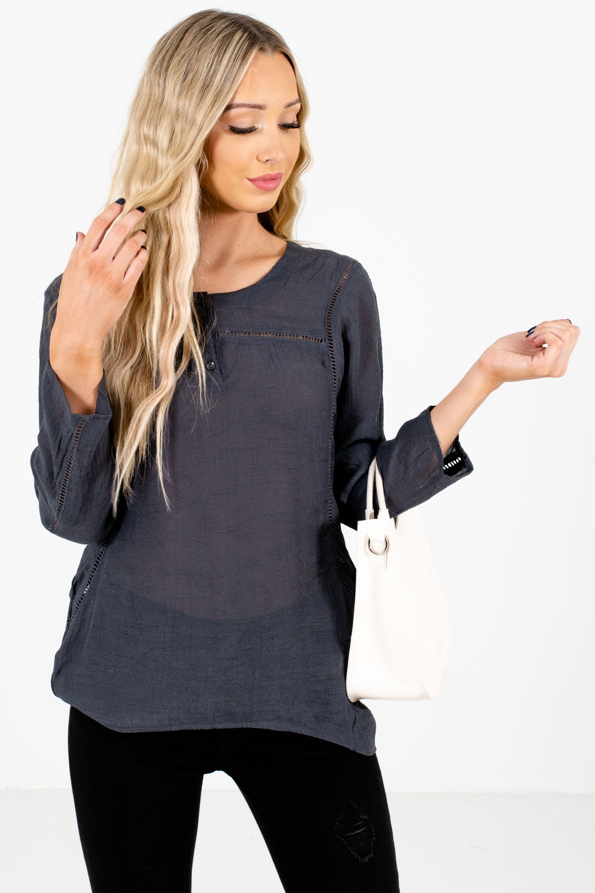 Women's Charcoal Gray High-Quality Lightweight Material Boutique Tops