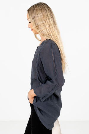 Charcoal Gray High-Low Hem Boutique Tops for Women