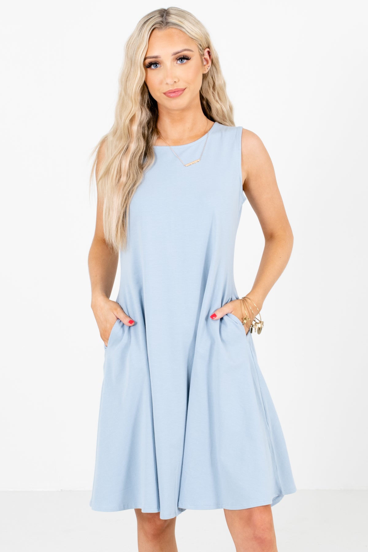 Light Blue Cute and Comfortable Boutique Knee-Length Dresses for Women