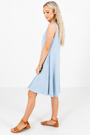 Women's Light Blue High-Quality Boutique Knee-Length Dress