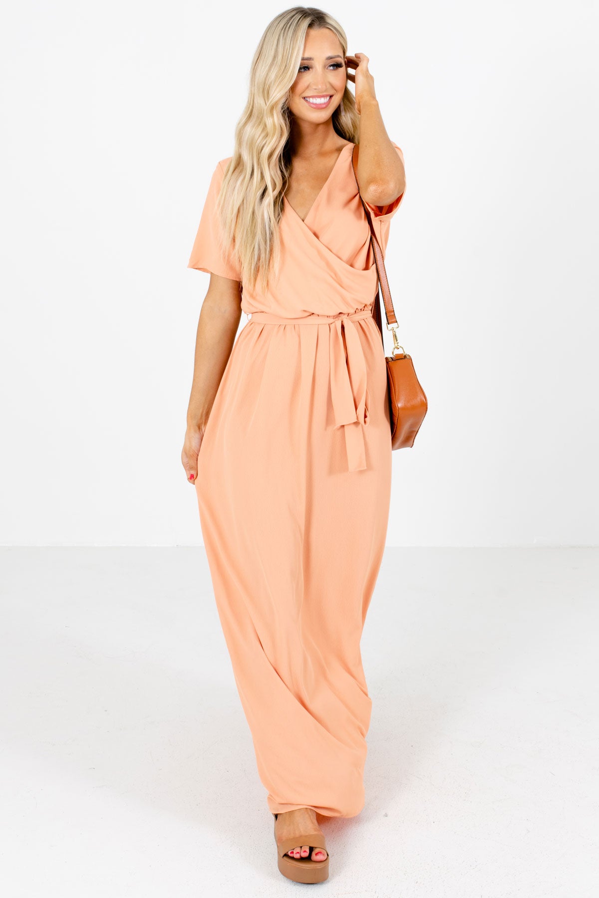 Women's Peach High-Quality Material Boutique Maxi Dress