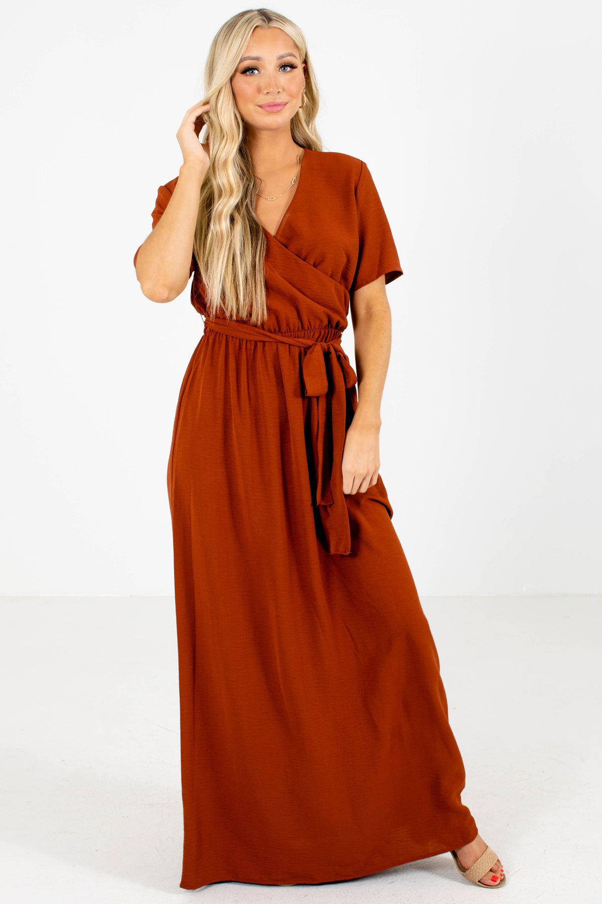 Wrap Maxi Dress for Women in Rust Red