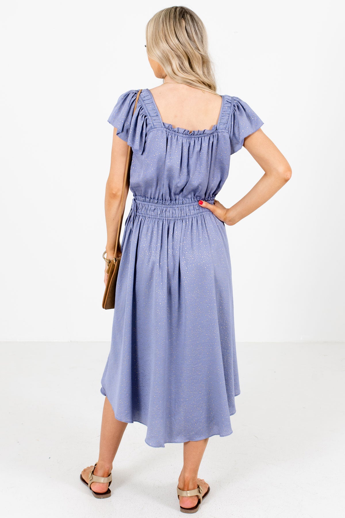 Women's Blue Square Neckline Boutique Midi Dress