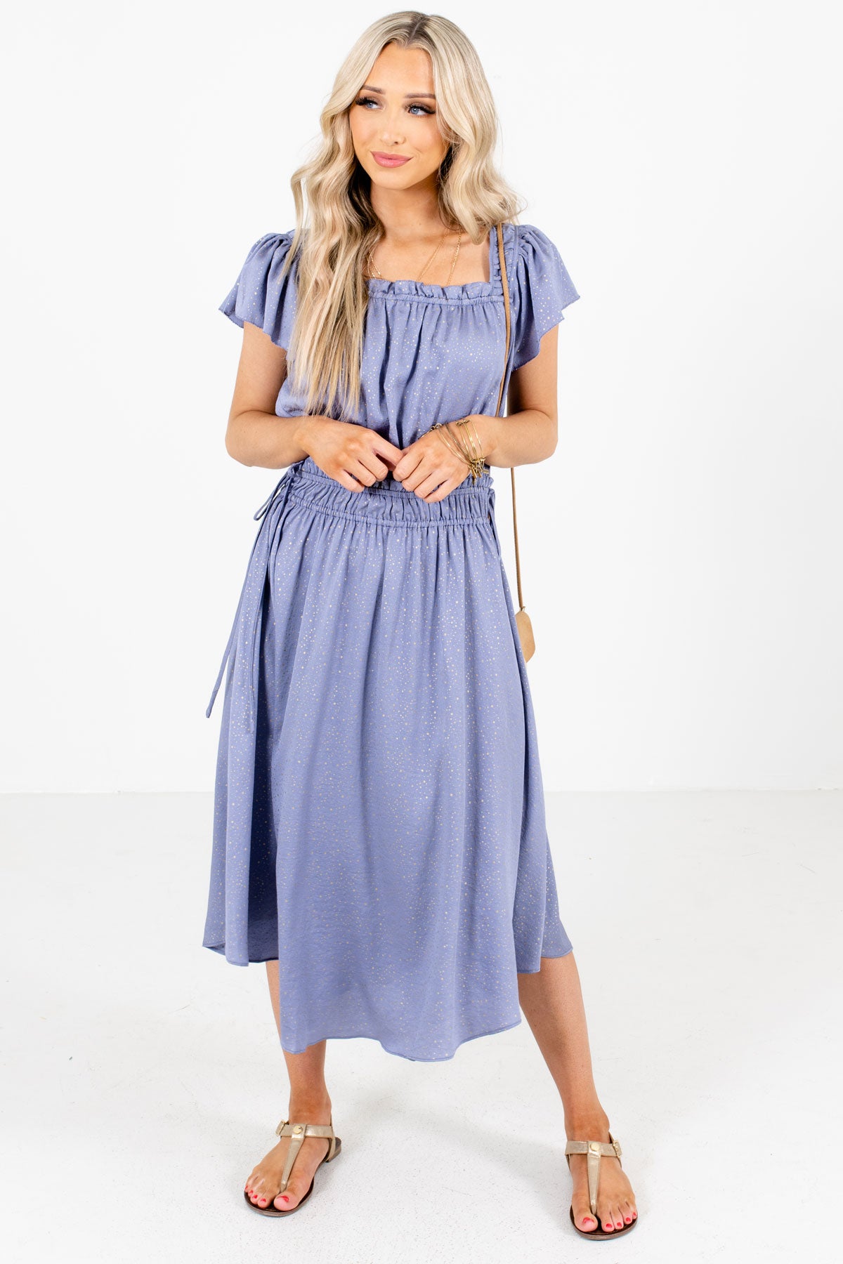 Blue Flutter Sleeve Boutique Midi Dresses for Women